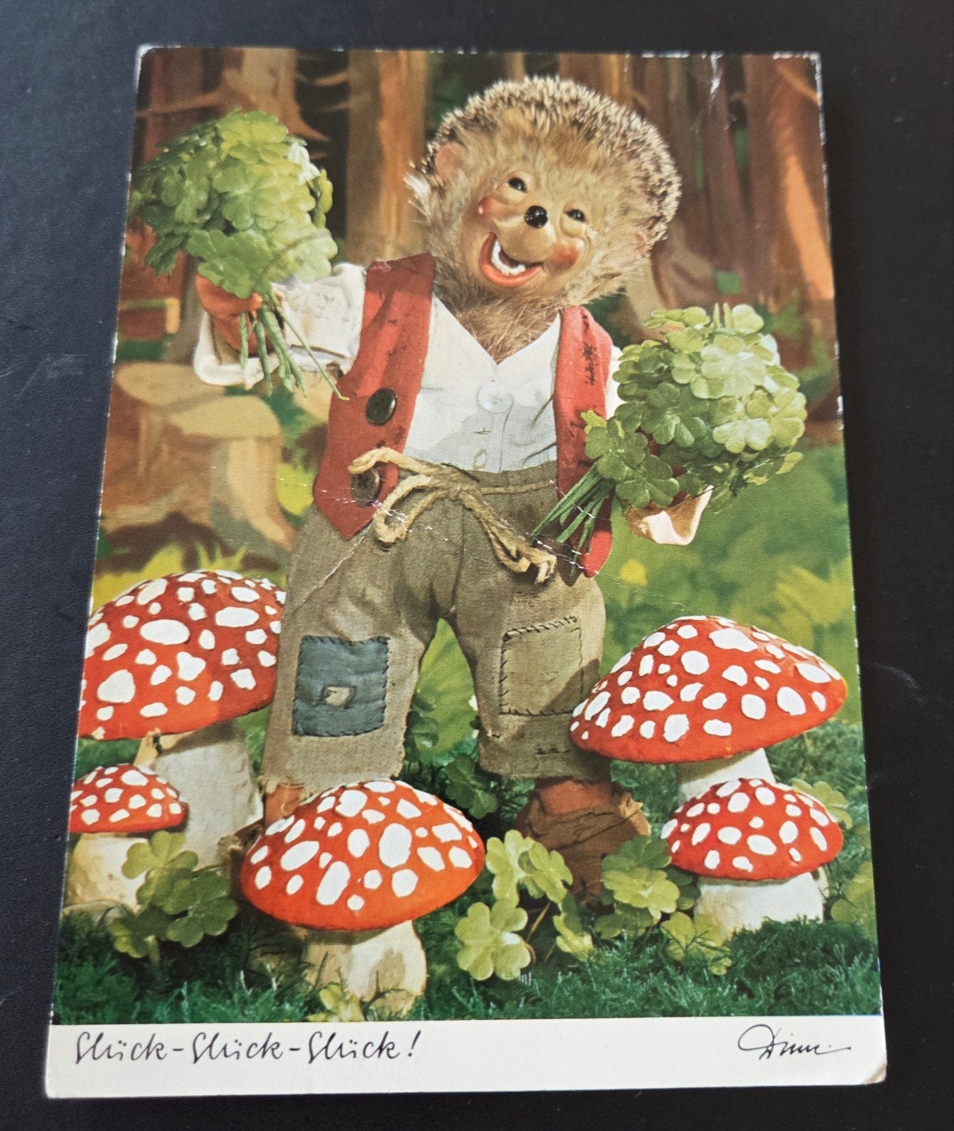 Vintage Egel Ansichtkaart 'Glück-Glück-Glück!' (1966), Verzenden, 1960 tot 1980, Gelopen, Kinderen