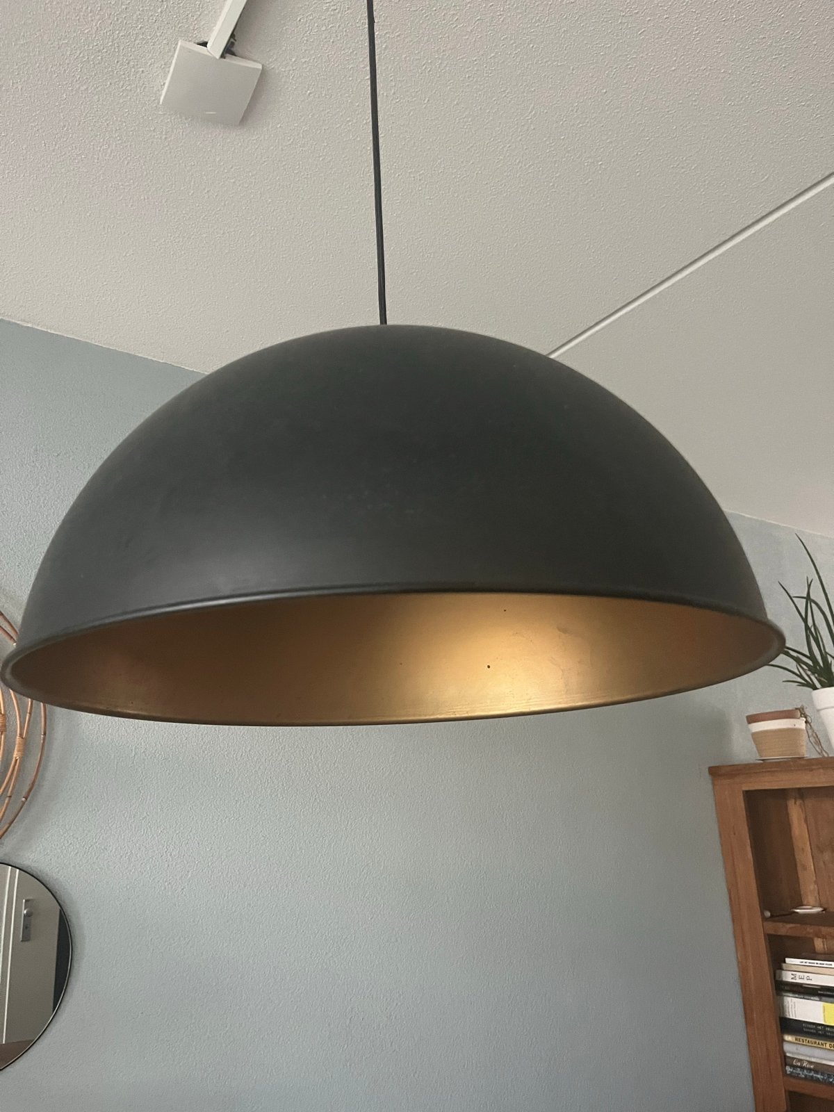 Moderne Koepel Hanglamp Zwart met Goud - Ø 50 cm, Ophalen, Zo goed als nieuw, Metaal, E27 (groot)