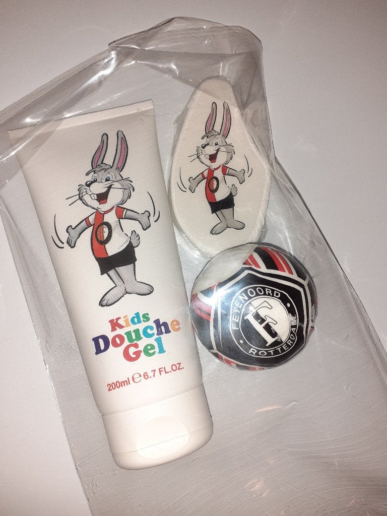 Feijenoord Mascotte Kids Douche Gel+Bruis Tablet+Bal.Nieuw, Ophalen of Verzenden, Nieuw, Feyenoord