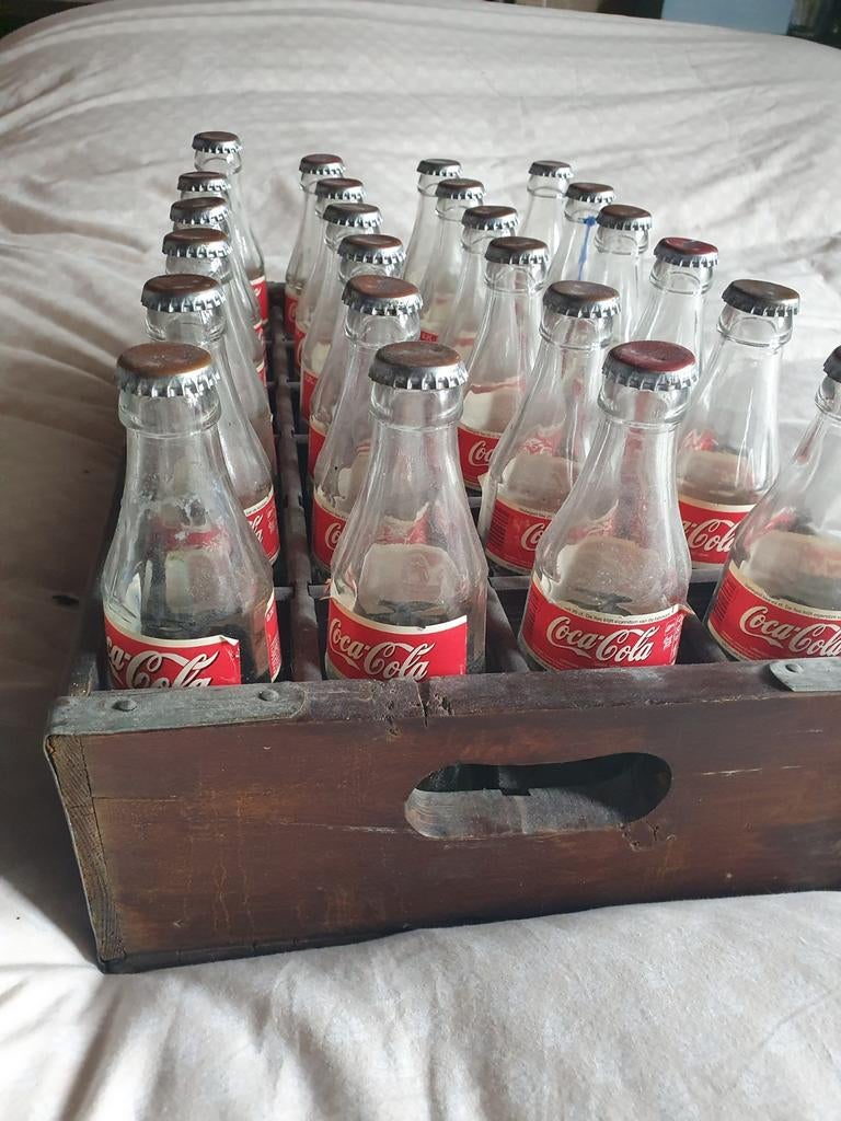 Vintage Coca-Cola Houten Krat met Flesjes Jaren '90, Ophalen, Gebruikt, Verpakking