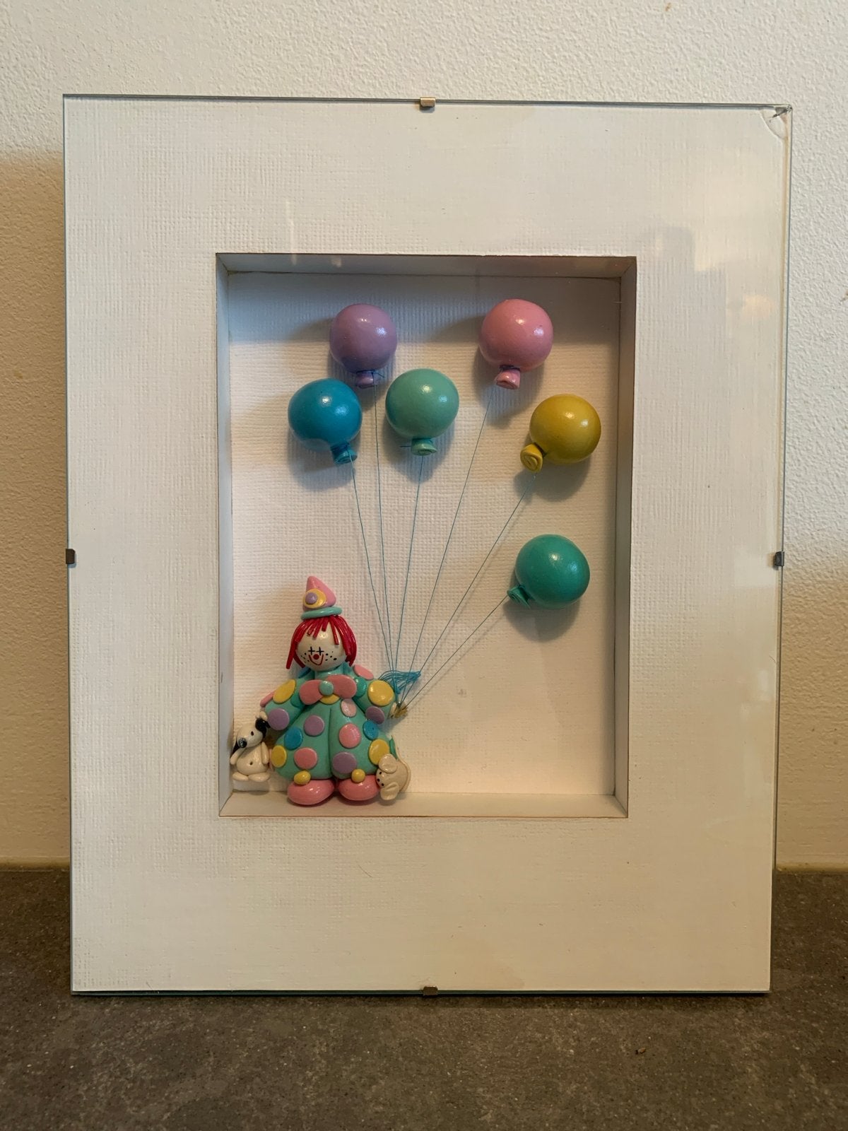 Clown met ballonnen 3D kunstwerk in lijst, Huis en Inrichting, Woonaccessoires | Overige, Gebruikt, Meerkleurig, Overige stijlen