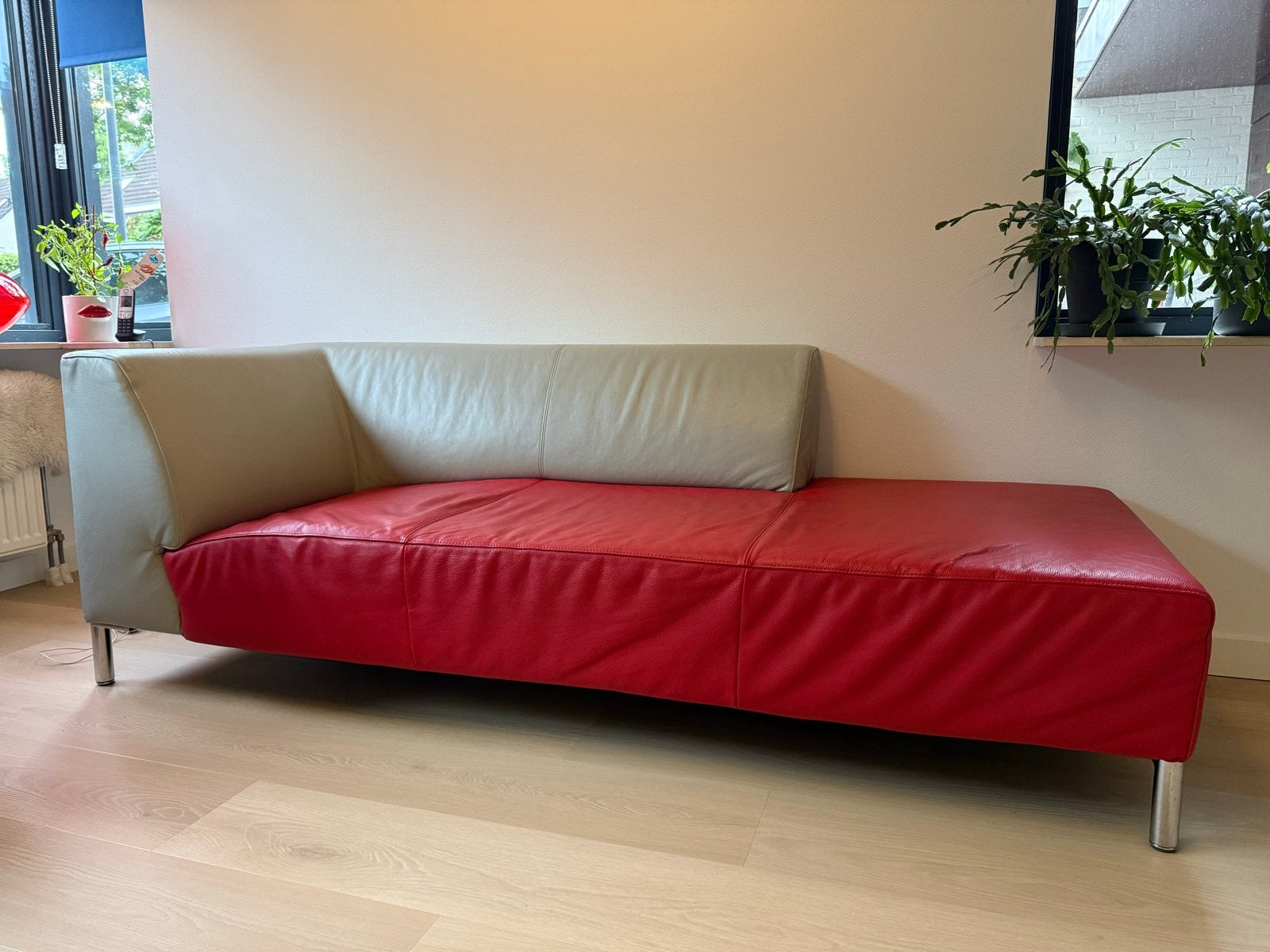 Stijlvolle tweepersoons Montel chaise longue bank - leer, Ophalen, Gebruikt, Tweepersoons, 200 tot 250 cm