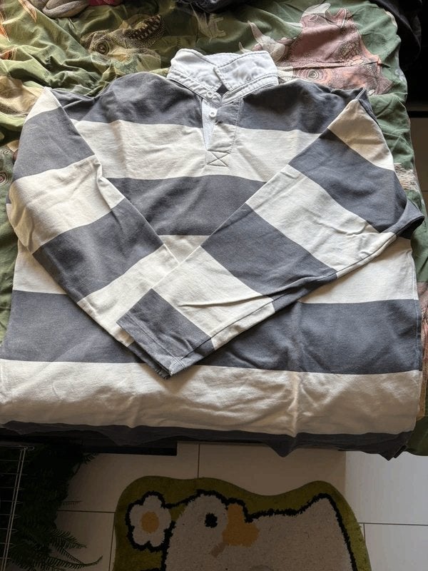 Topman poloshirt lange mouwen strepen grijs/wit, Maat 48/50 (M), Ophalen of Verzenden, Zo goed als nieuw, Topman