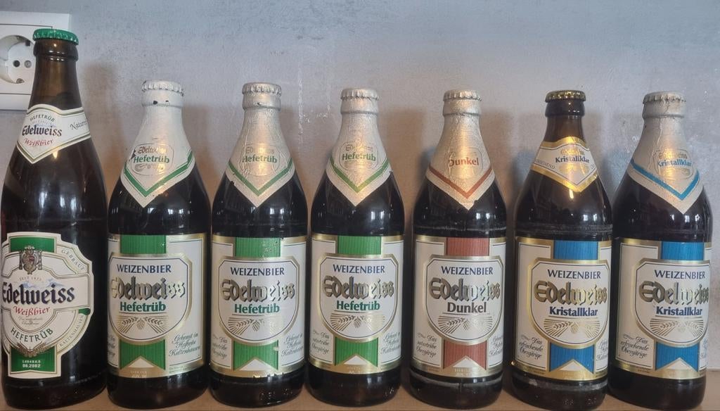 7x Edelweiss, Oostenrijk - Hofbräu Kaltenhausen - <'90-'02, Verzamelen, Biermerken, Ophalen of Verzenden, Zo goed als nieuw, Flesje(s)