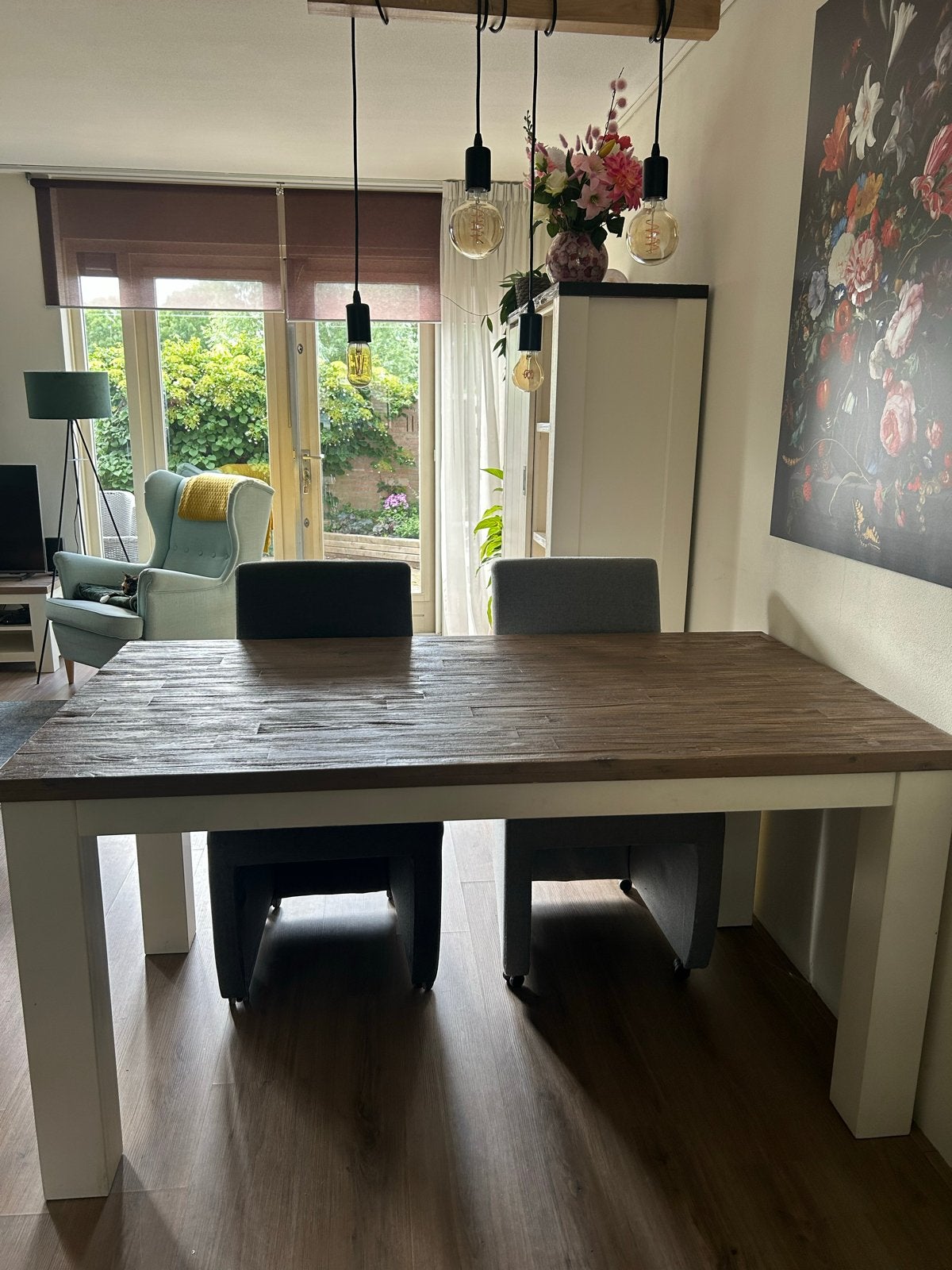 Eettafel met 4 stoelen - 160x90x78 cm, Ophalen, Gebruikt, 50 tot 100 cm, 150 tot 200 cm