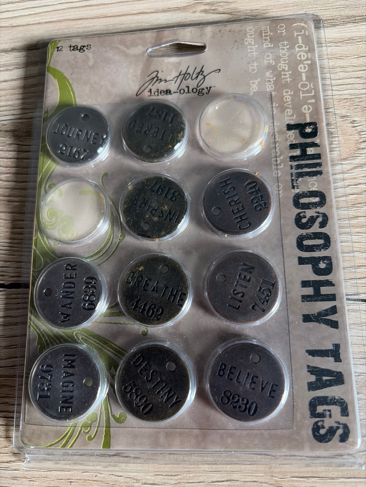Tim Holtz Idea-ology Philosophy Tags - 10 stuks, Gebruikt, Overige thema's, Grijs, Overige merken