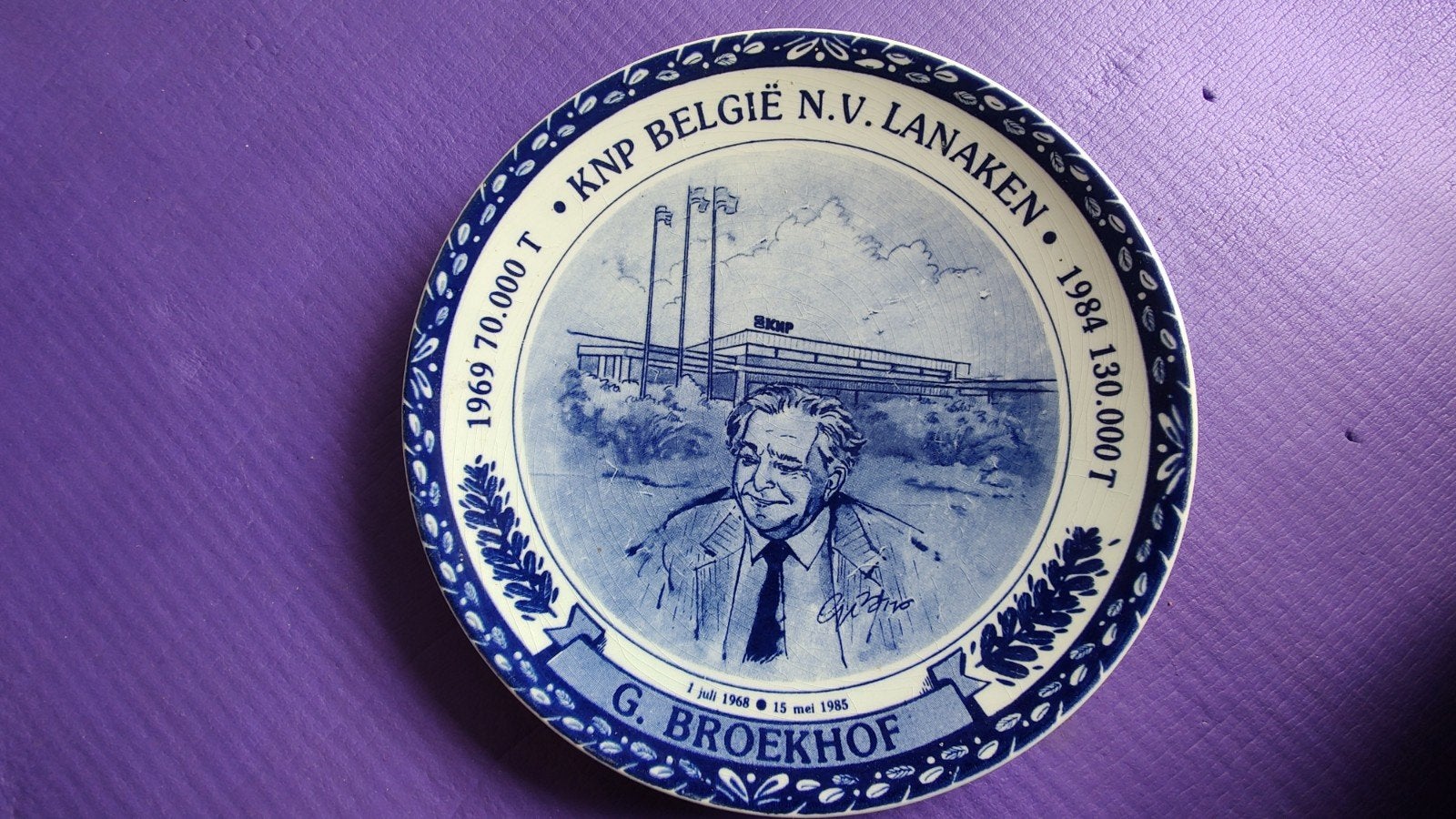Sappi KNP Lanaken Delfts Blauw Jubileum Bord, Antiek en Kunst, Ophalen