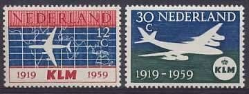 Nederland NVPH nr 729/30 postfris 40 jaar KLM 1959, Postzegels en Munten, Ophalen of Verzenden, Na 1940, Postfris