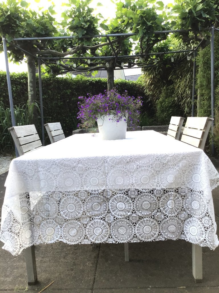 Lange Tafelkleden Wit van vinyl, TROUW/TUINFEEST 🕊️, Huis en Inrichting, Tafelkleden, Ophalen, Zo goed als nieuw, Rechthoek, Binnen