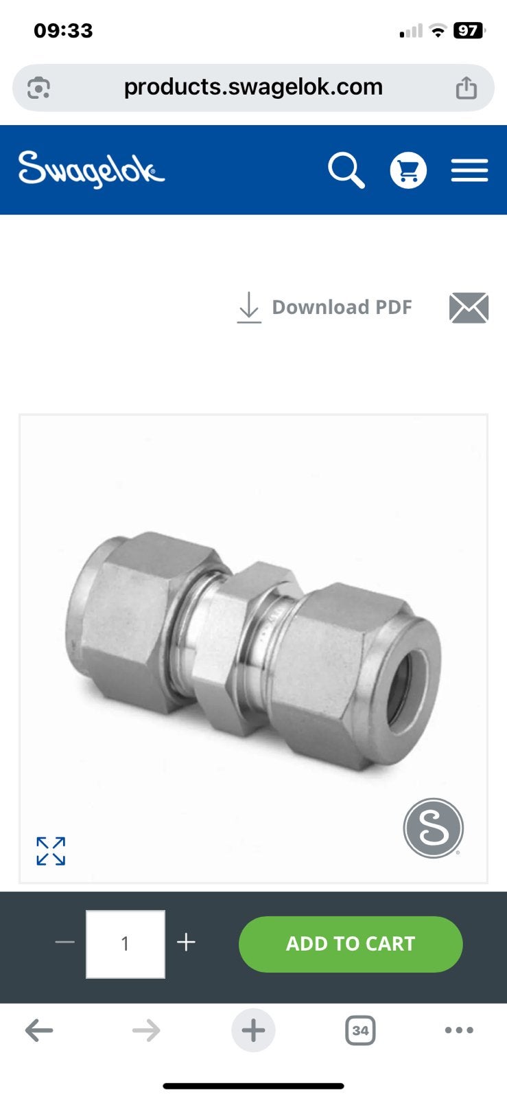 Swagelok RVS pijp/buis connector 8mm recht. Knelkoppeling, Ophalen of Verzenden, Nieuw, Rvs