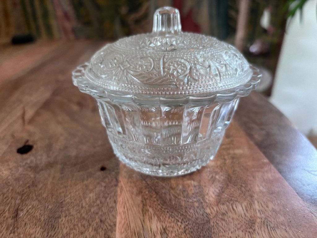 Vintage glazen bonbonnière met deksel, Antiek en Kunst, Ophalen of Verzenden