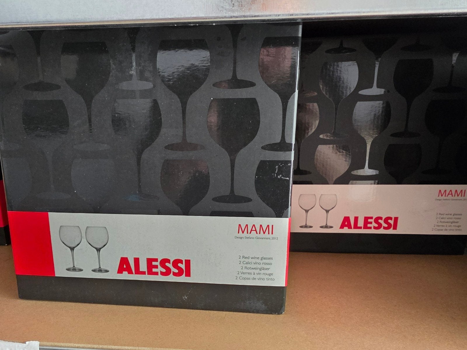 Partij van 14 Alessi Mami rode wijnglazen (7 sets van 2), Glas of Glazen, Nieuw, Ophalen of Verzenden, Glas