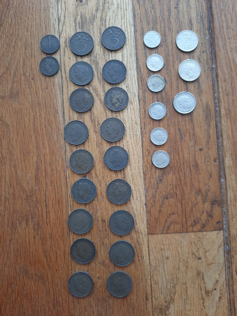 Munten Willemientjes, Koningin Wilhelmina 1948, Postzegels en Munten, Ophalen of Verzenden, Koningin Wilhelmina, 25 cent, Setje