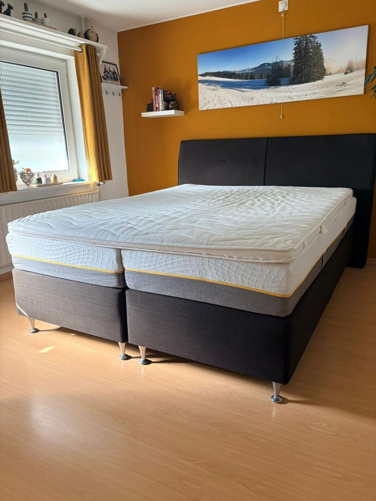 Boxpring compleet met topper, Ophalen, Gebruikt, Bruin, 210 cm