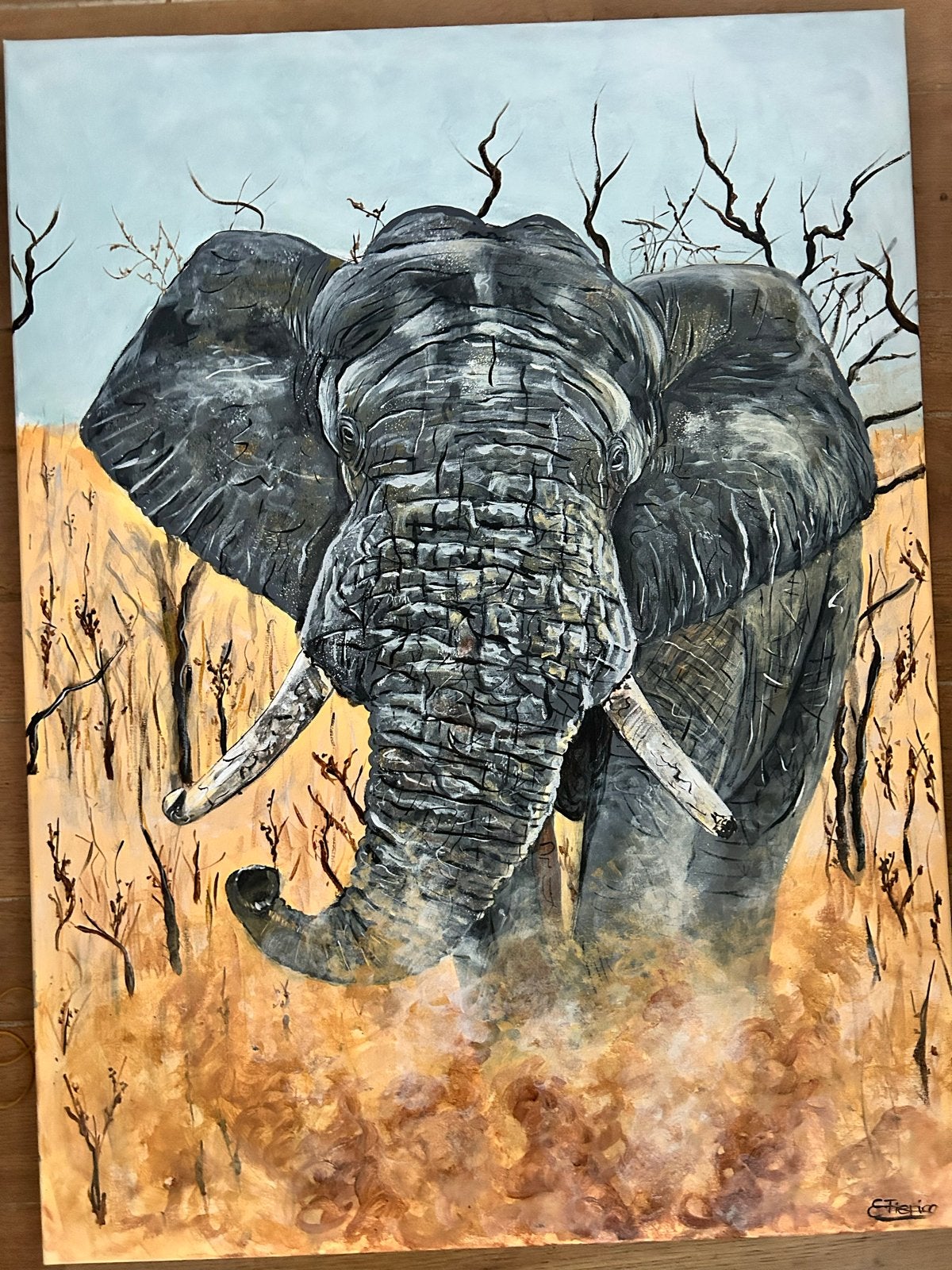 Schilderij olifant afmeting 60-80 cm, Antiek en Kunst, Kunst | Schilderijen | Klassiek, Acrylverf, Doek, Realistisch, Dieren