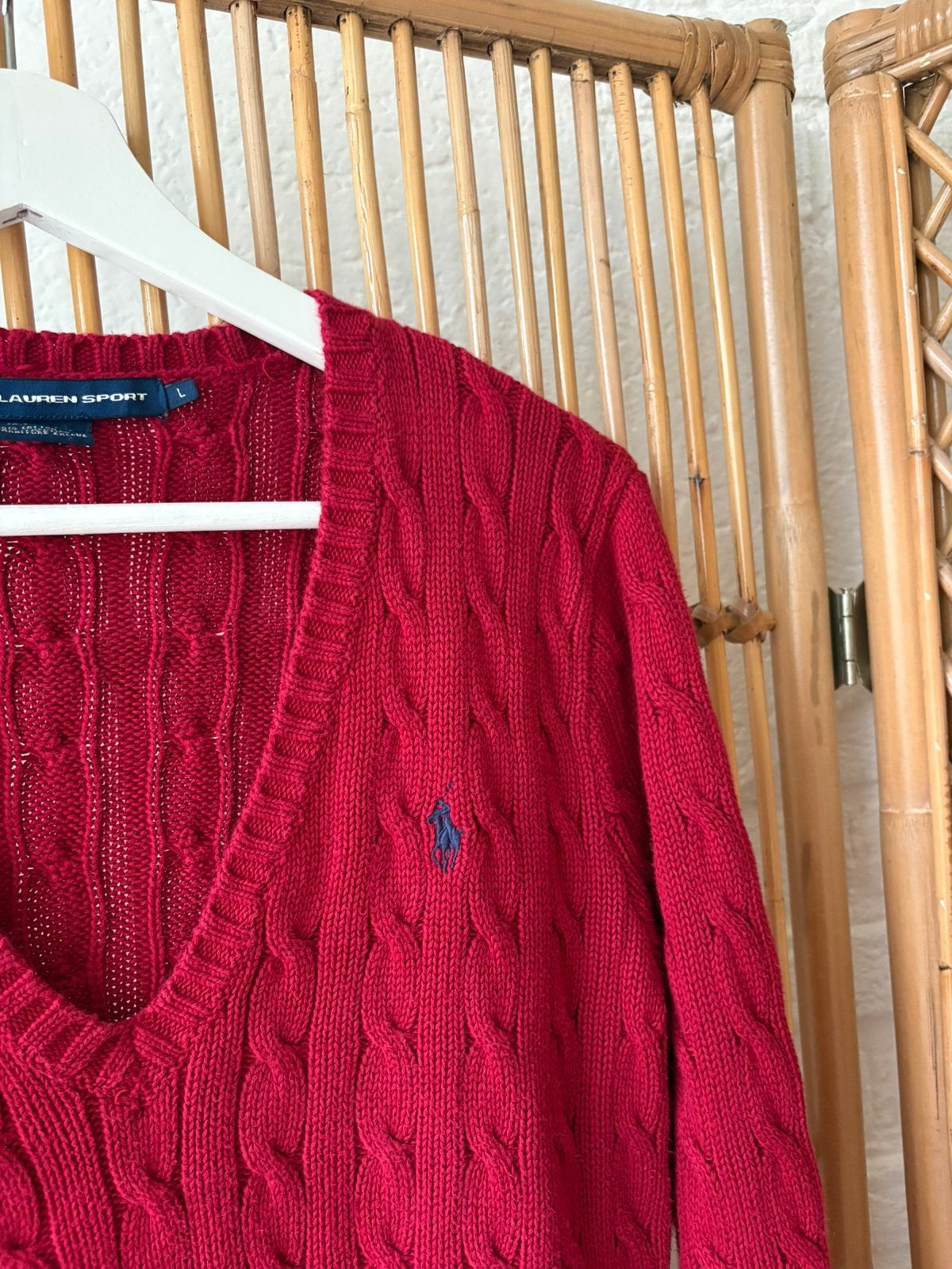 Ralph Lauren trui rood kabel L, Ophalen of Verzenden, Zo goed als nieuw, Maat 42/44 (L), Rood