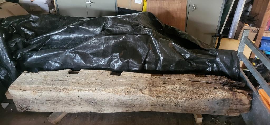 Oude Eiken Balk - +100 jaar oud -, Doe-het-zelf en Verbouw, Hout en Planken, Gebruikt, Balk, Eiken, 200 tot 250 cm, 50 mm of meer