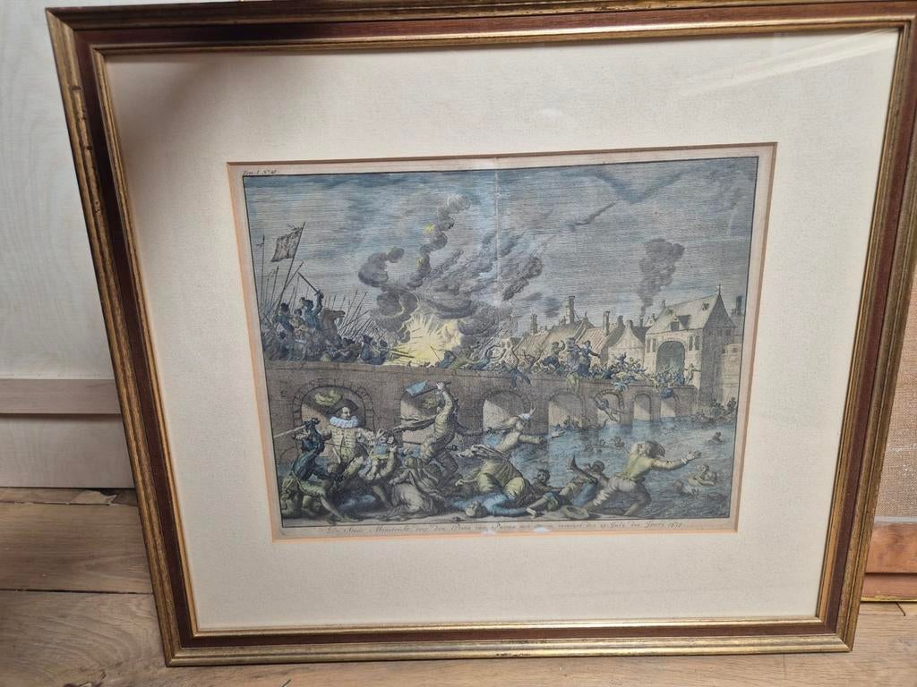 Historische Gravure: Beleg van Maastricht (1579), Antiek en Kunst, Ophalen, Militair, Gravure, Ingelijst