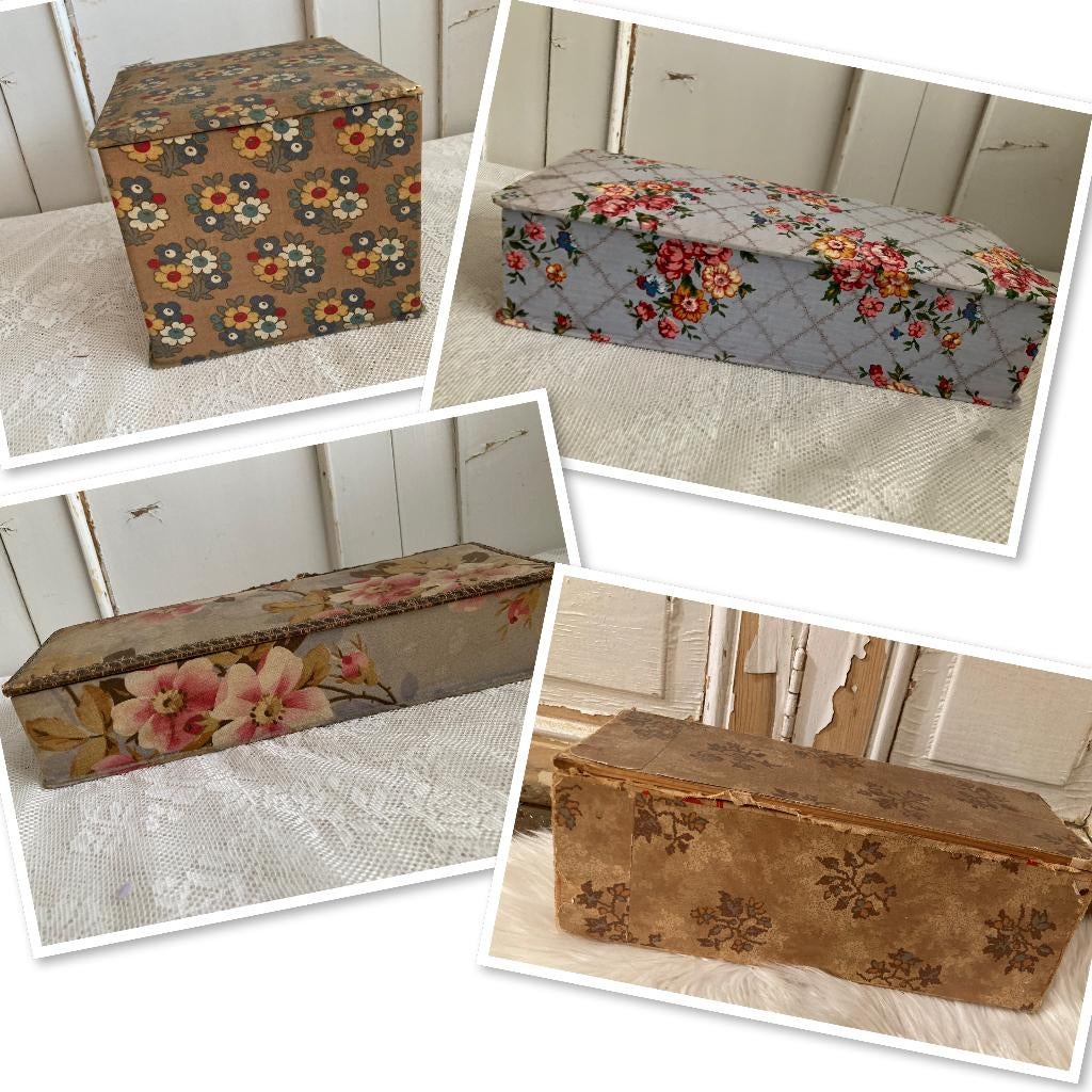 Brocante oude stoffen doosjes, Ophalen of Verzenden