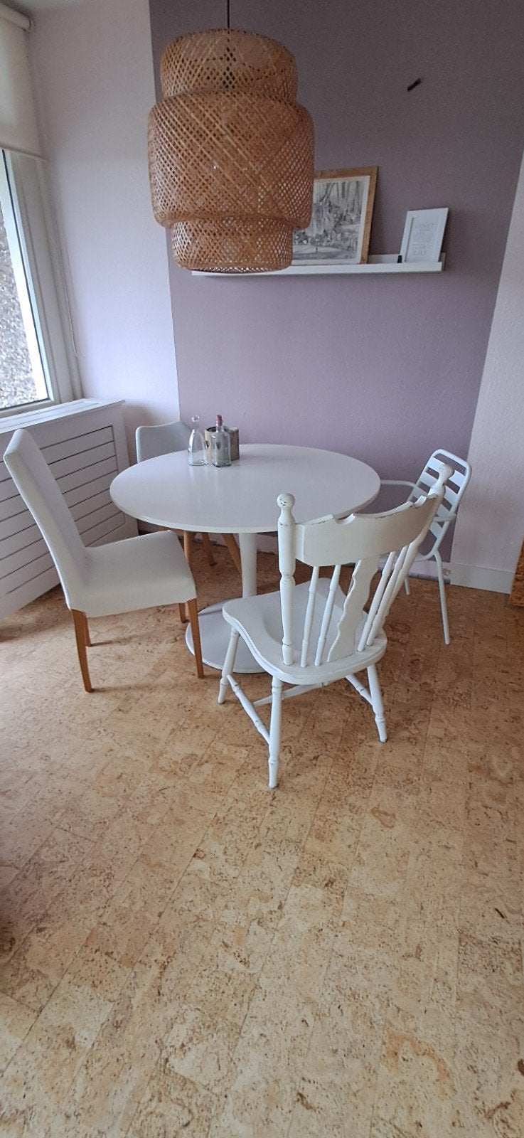 Eettafel set met 4 diverse stoelen - Wit, Ophalen, Gebruikt, Wit, Vier
