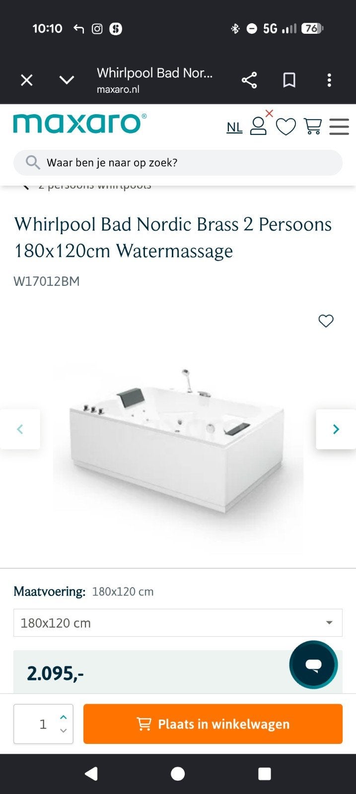 2 persoons whirlpool met bluetooth en touchscreen, Ophalen, Zo goed als nieuw, Met douche