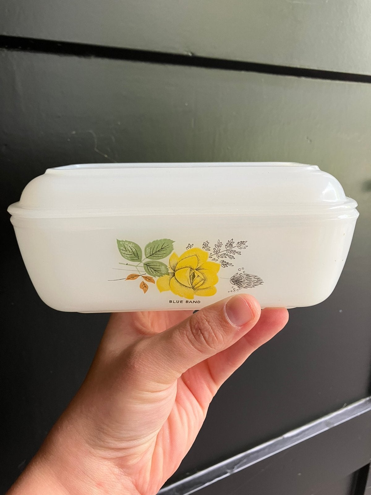 Arcopal botervloot blue band met bloem bloemen boter pot, Ophalen of Verzenden