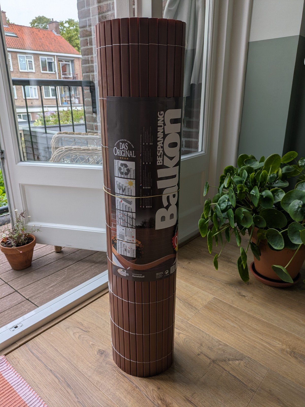 Balkonscherm PVC walnootkleur 90x300cm, Ophalen, Nieuw, Kunststof, Overige typen