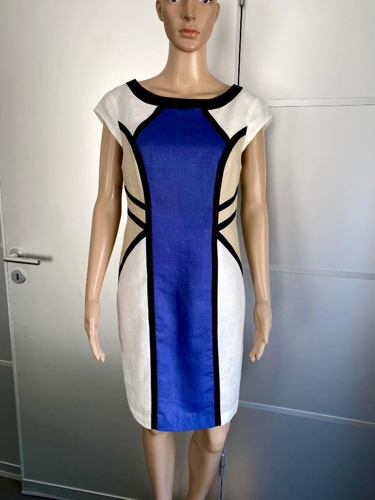 J430 Derhy maat S=36 linnen jurk jurkje blauw/wit/beige, Kleding | Dames, Jurken, Blauw, Derhy, Ophalen of Verzenden, Zo goed als nieuw