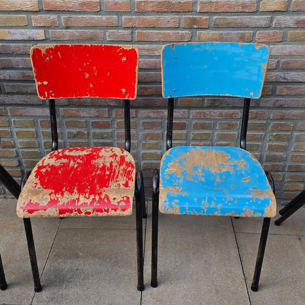 Vintage school/ kantine/ etalage/decoratie/ winkel stoelen., Huis en Inrichting, Stoelen, Ophalen, Gebruikt, Overige kleuren, Vijf, Zes of meer stoelen