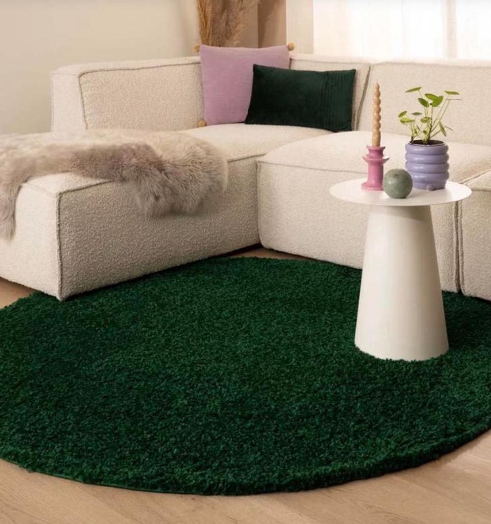 Groen rond vloerkleed 240 diameter, zgan, Rond, 200 cm of meer, Ophalen of Verzenden, Zo goed als nieuw