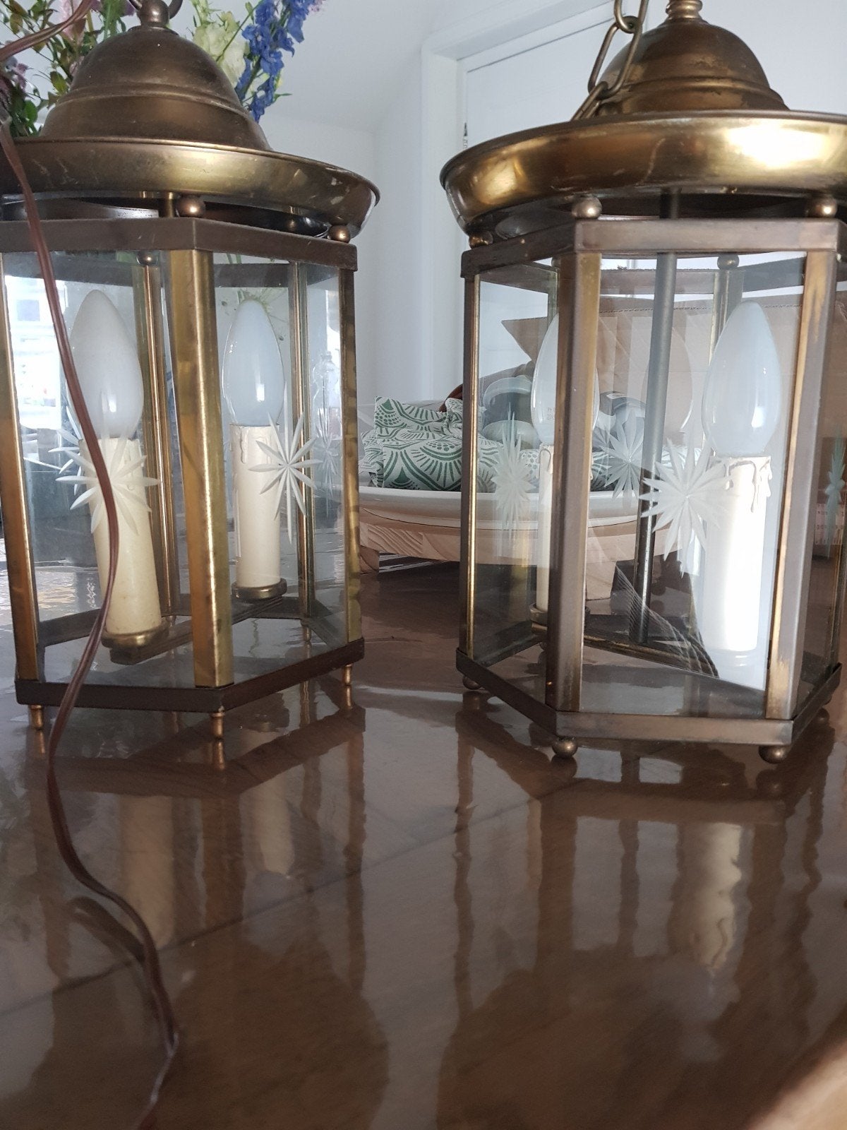 Set van 2 Antieke Messing lantaarns met Glas, Ophalen