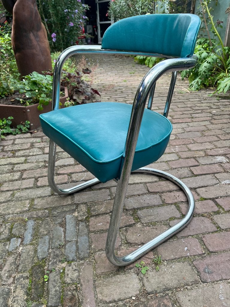 Zeldzaam 5 verchroomde buisframe stoelen jaren 30-40, Gebruikt, Overige kleuren, Overige materialen, Vijf, Zes of meer stoelen