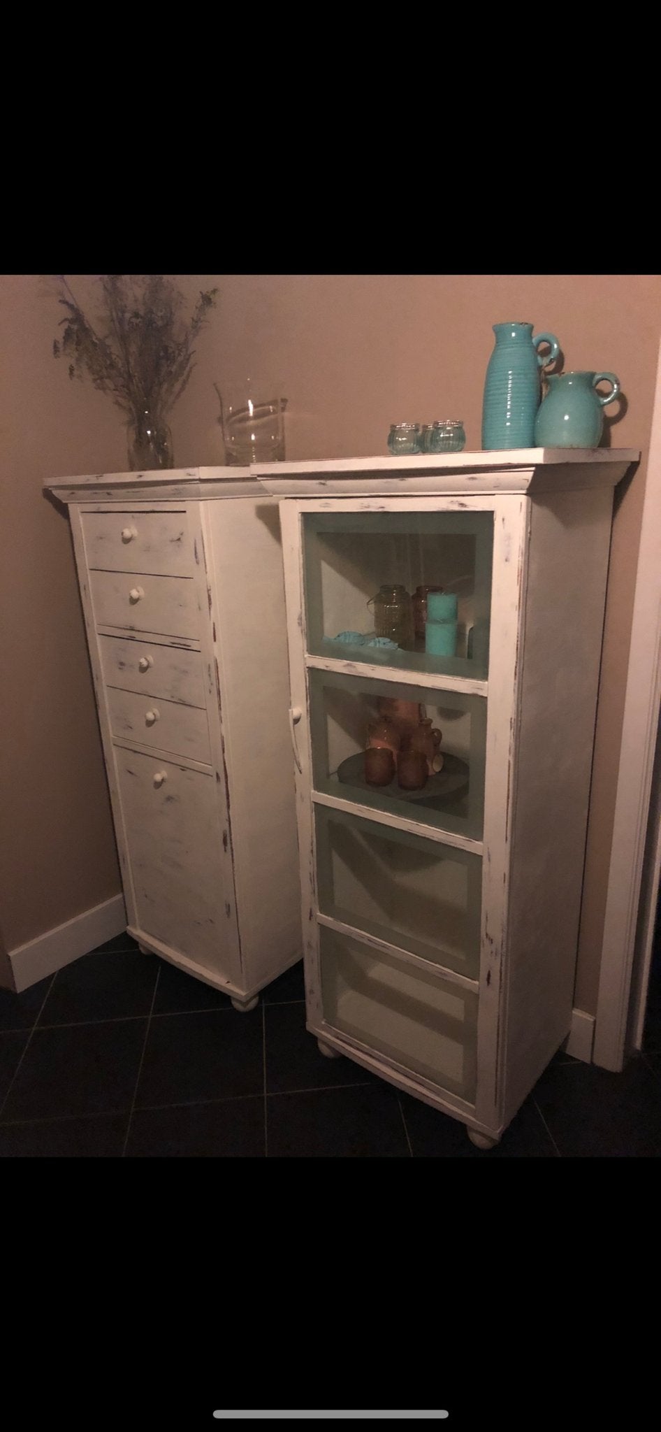 Rechts vitrinekastje - Brocante stijl, Huis en Inrichting, Kasten | Vitrinekasten, Ophalen, Minder dan 50 cm, Gebruikt, 100 tot 150 cm