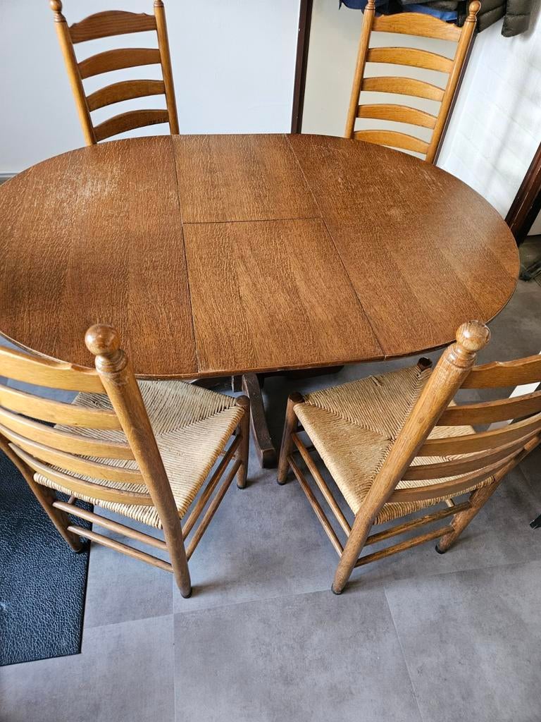 Eethoek, ronde tafel uitklapbaar, Huis en Inrichting, Complete eetkamers, Ophalen of Verzenden, Gebruikt, 4 tot 6 stoelen