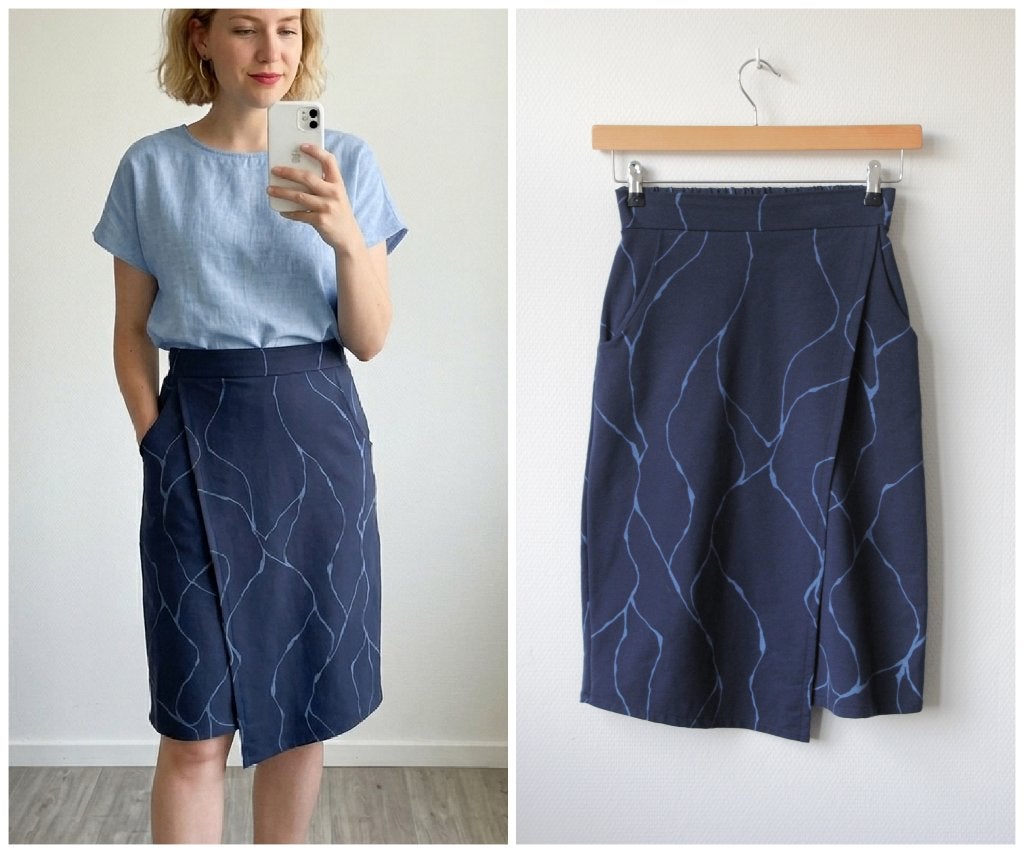 Skunkfunk - stijlvolle rok met patroon blauw - maat S, Skunkfunk, Zo goed als nieuw, Knielengte, Maat 36 (S)