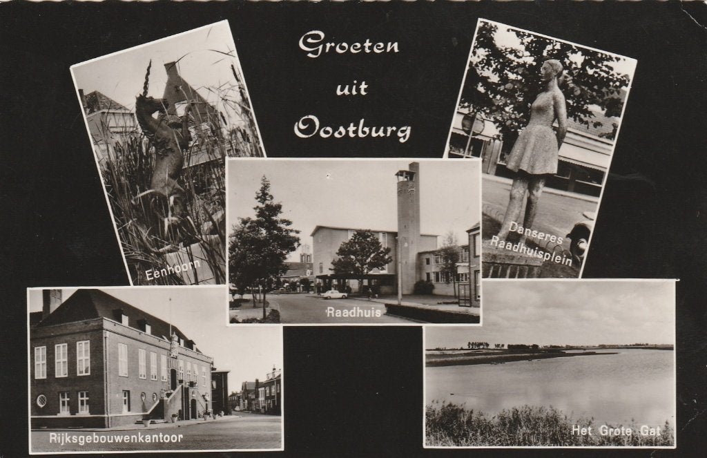 OOSTBURG Eenhoorn Rijksgebouw Raadhuis Grote Gat Groeten, Verzenden, 1960 tot 1980, Gelopen, Zeeland