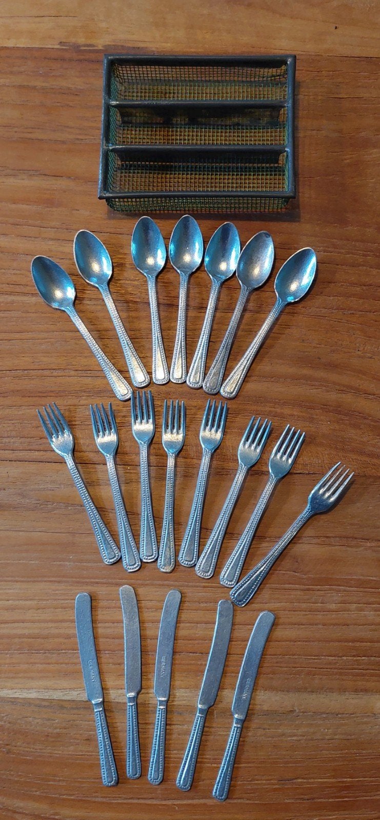 Vintage poppen bestek met houder, Antiek en Kunst, Antiek | Bestek, Ophalen of Verzenden