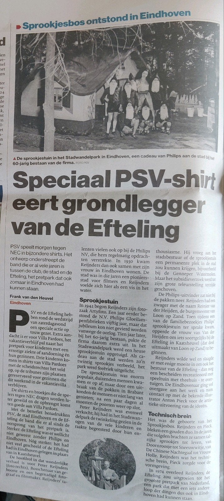 Efteling Krantenartikel: Sprookjesbos ontstond in Eindhoven, Ophalen of Verzenden, 1980 tot heden, Knipsel(s)