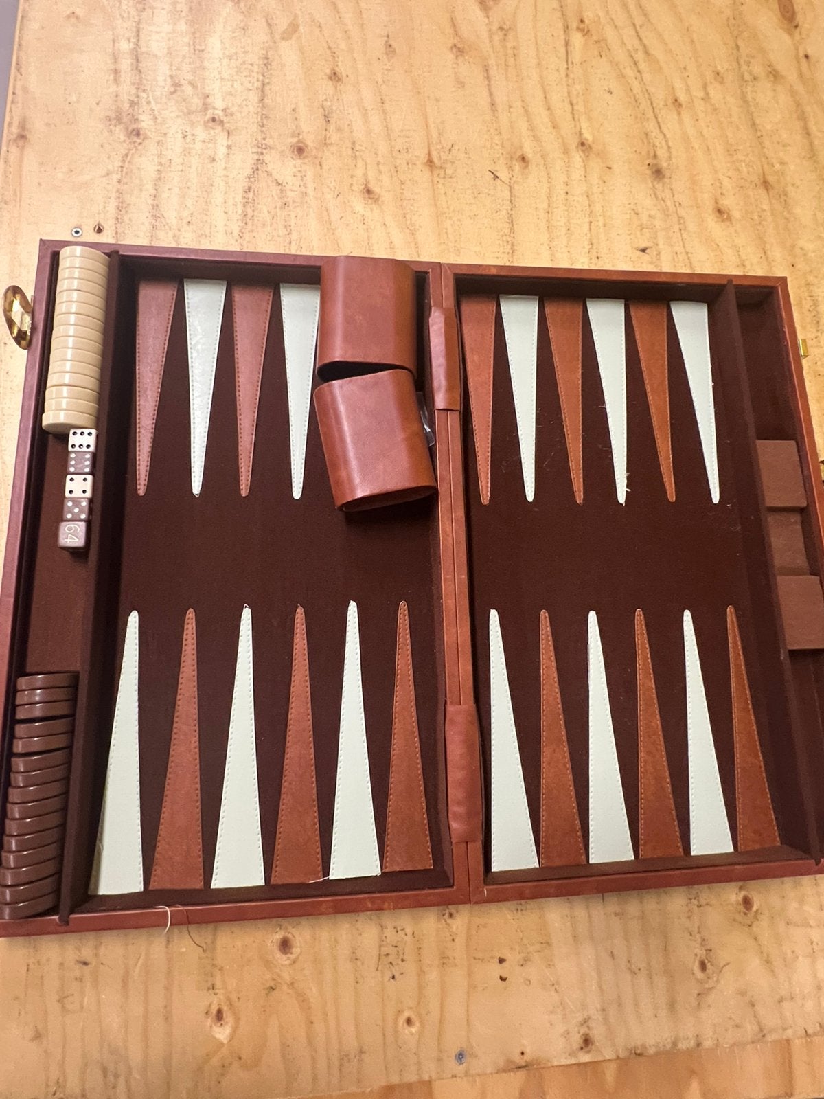 Luxe Backgammon Reisspel - Leer en Hout, Hobby en Vrije tijd, Een of twee spelers, Ophalen of Verzenden, Zo goed als nieuw, Reisspel