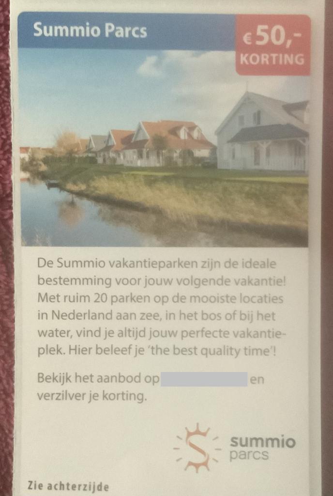 Summio Parcs Vakantie Voordeelbon, Drie personen of meer, Kortingsbon, Bungalowpark