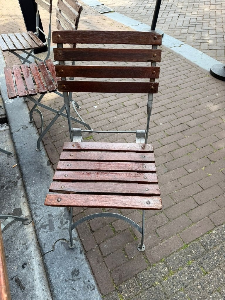 Terrasstoel/ tuinstoel hardhout, horeca, €50 per stuk, Ophalen, Gebruikt, Hout, Inklapbaar