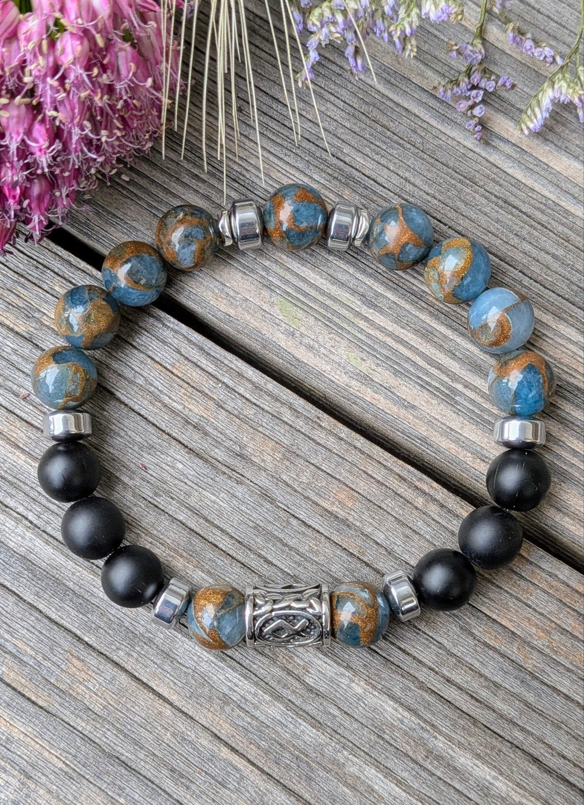 Nieuwe 10mm herenarmband van Cloisonne & matte Onyx, Sieraden, Tassen en Uiterlijk, Overige materialen, Met bedels of kralen, Overige kleuren