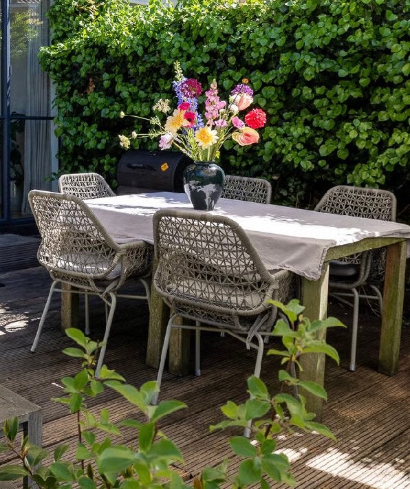 Tuinstoelen 5 stuks voor eettafel inclusief kussens, Tuin en Terras, Tuinsets en Loungesets, Ophalen, 5 zitplaatsen, Zo goed als nieuw