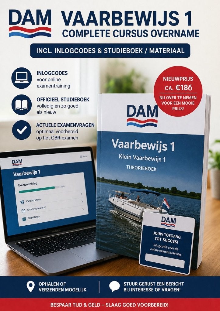 Dam Vaarbewijs 1 Cursus - Boek, incl. Inlogcodes & examens, Onbekend, Niet van toepassing, Nieuw, Ophalen of Verzenden