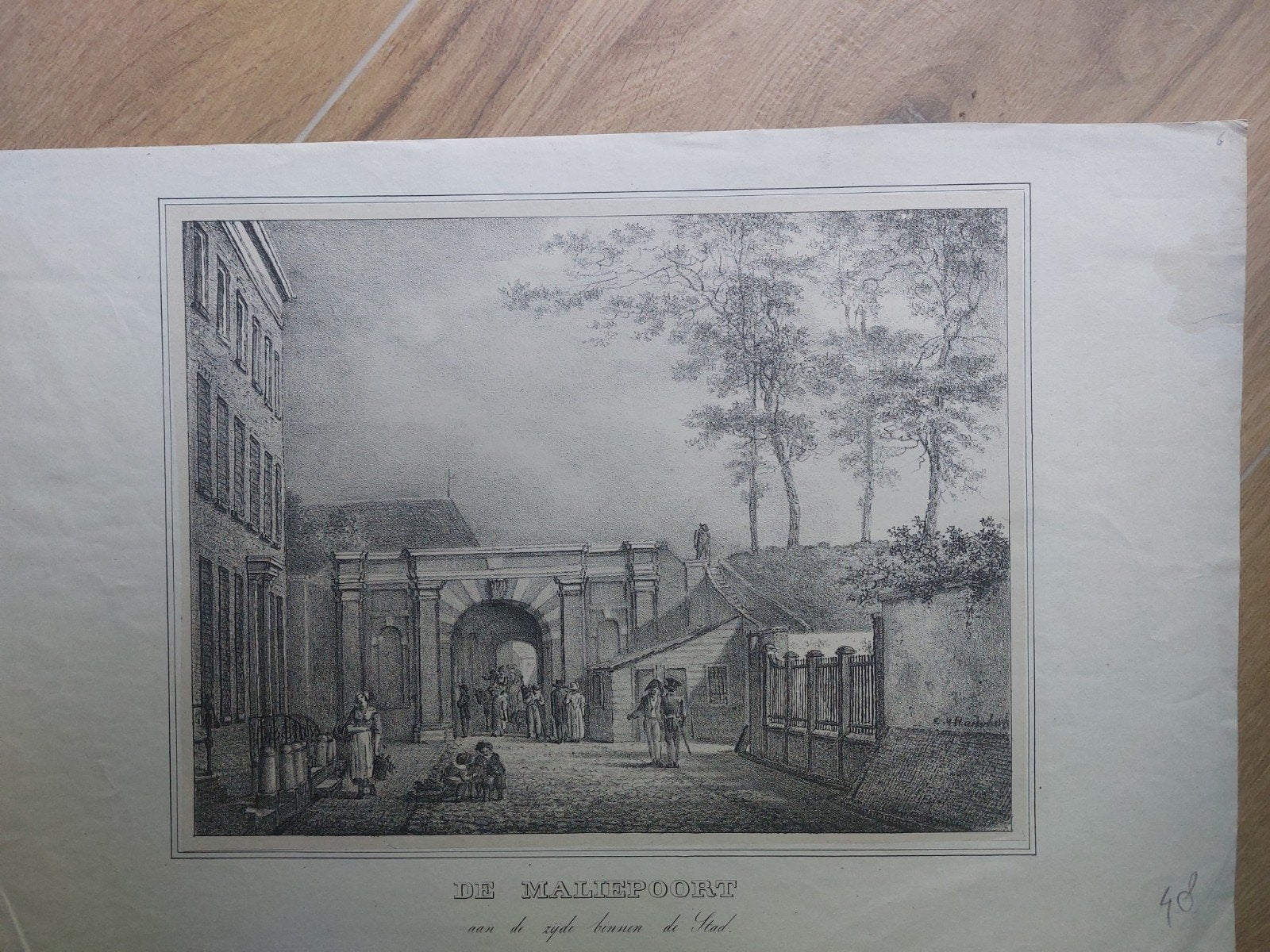 6 / Maliepoort in de stad Utrecht Originele steendruk 1830, Gesigneerd in de plaat, Ophalen of Verzenden, Kaarten en plattegronden