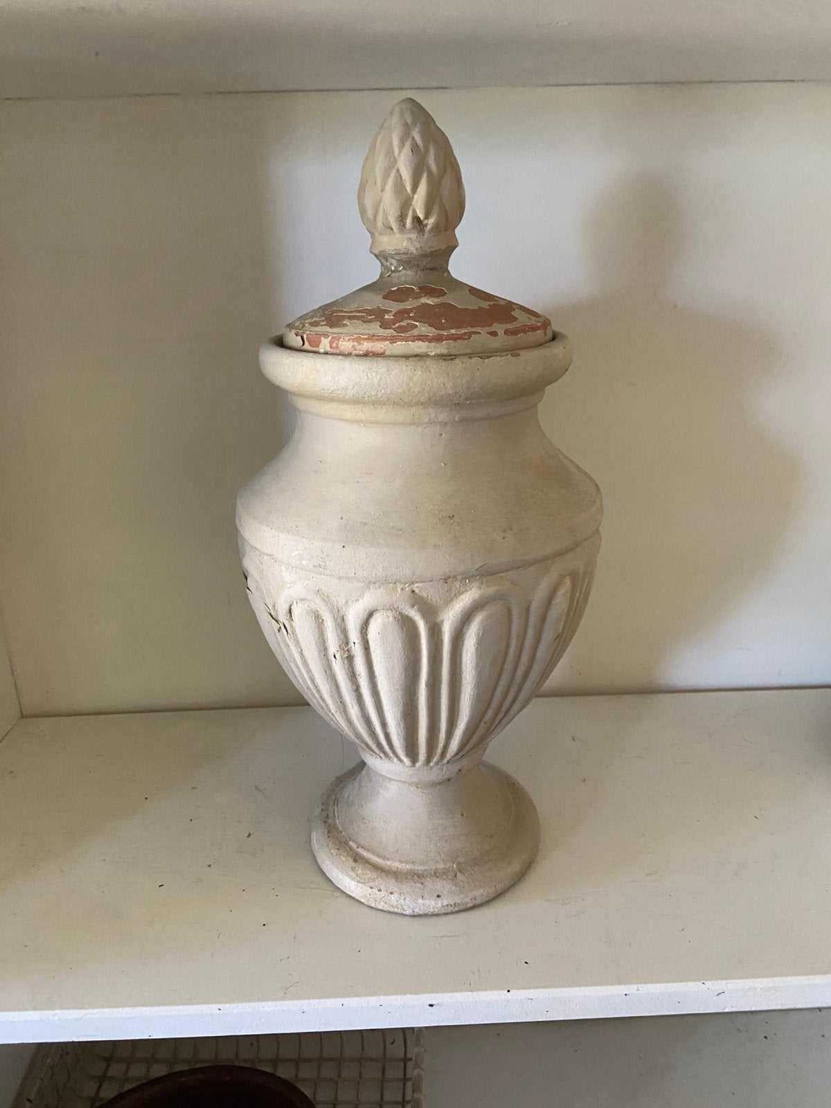 Brocante* stenen tuinvaas met deksel, Ophalen, Gebruikt