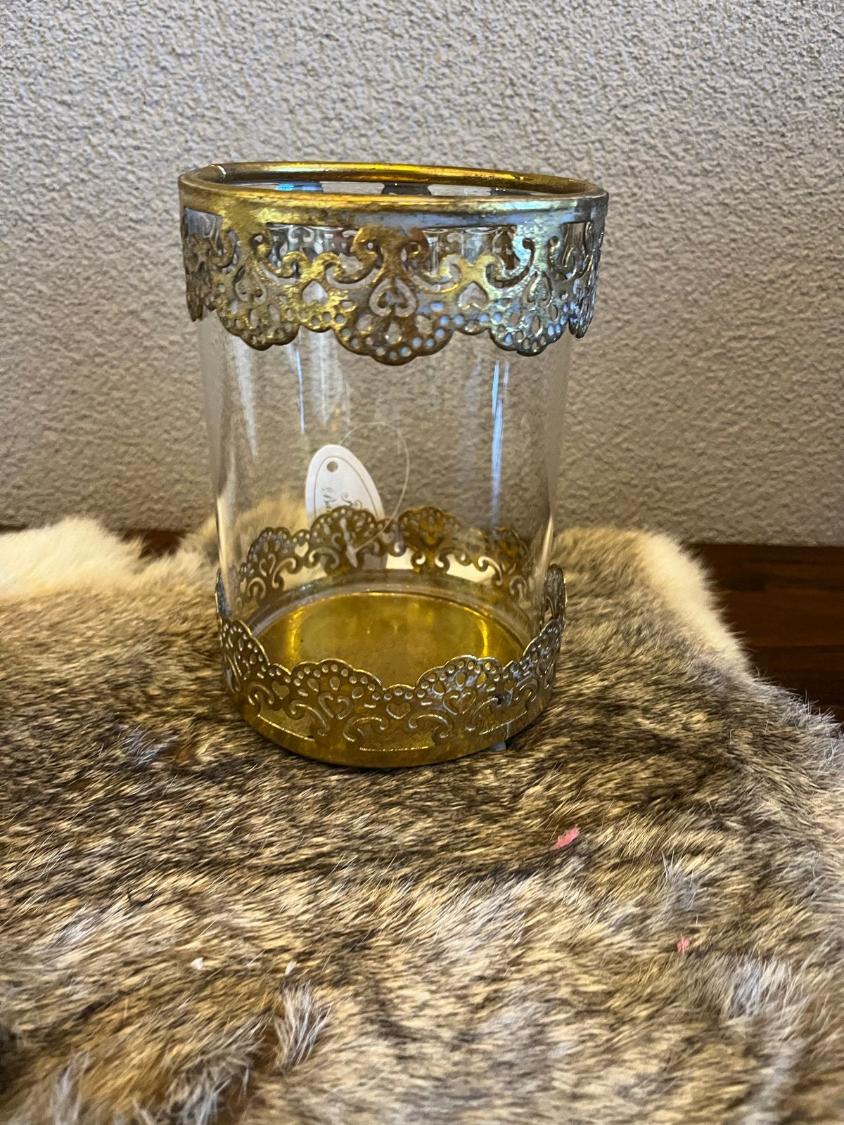 Gouden Waxinelichthouder met Sierlijk Randje Baroque, Ophalen, Waxinelichthouder, Nieuw, Metaal