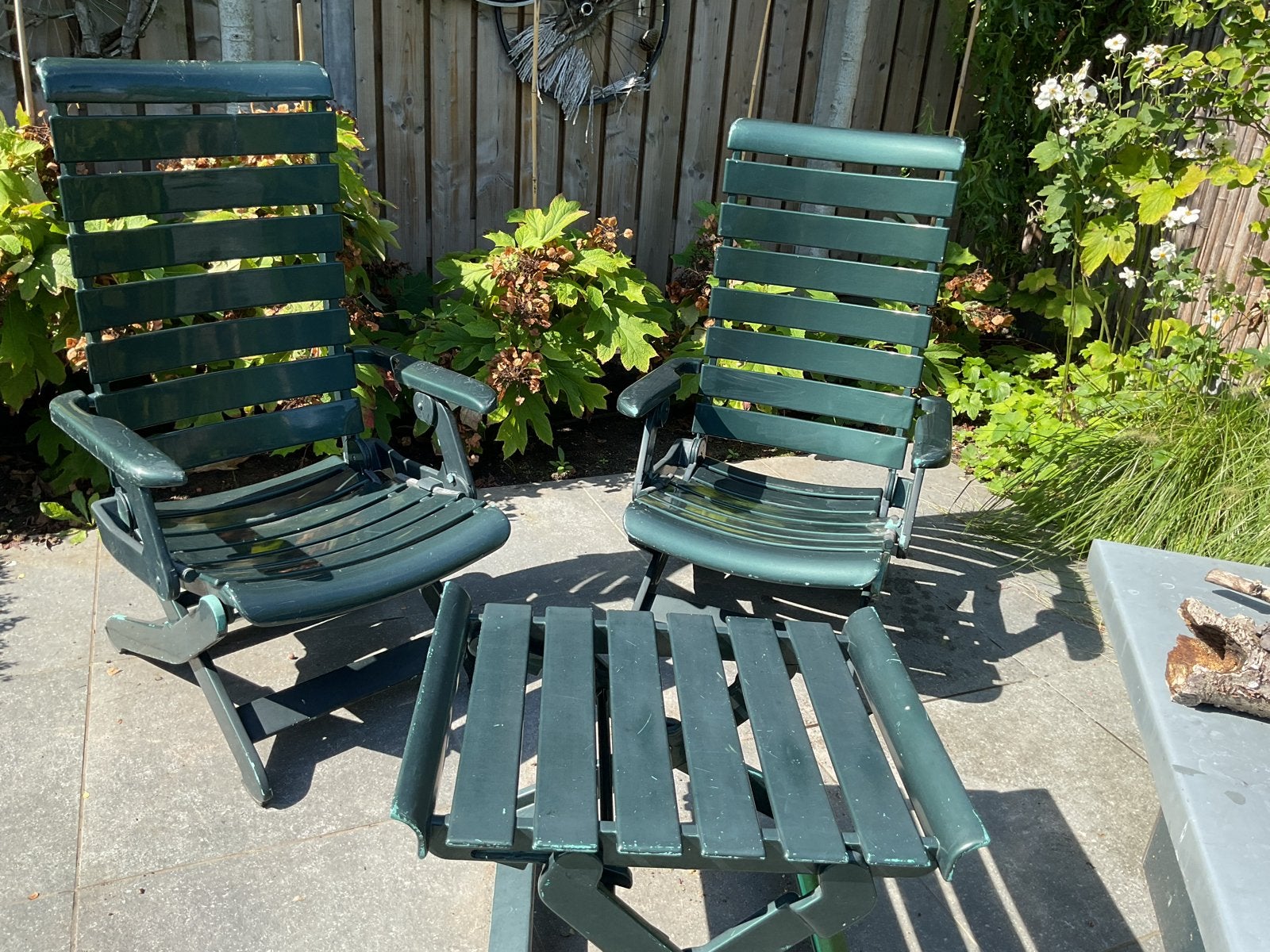 2 Rovergarden tuinstoelen met voetenbankje, Ophalen, Gebruikt, Kunststof, Inklapbaar