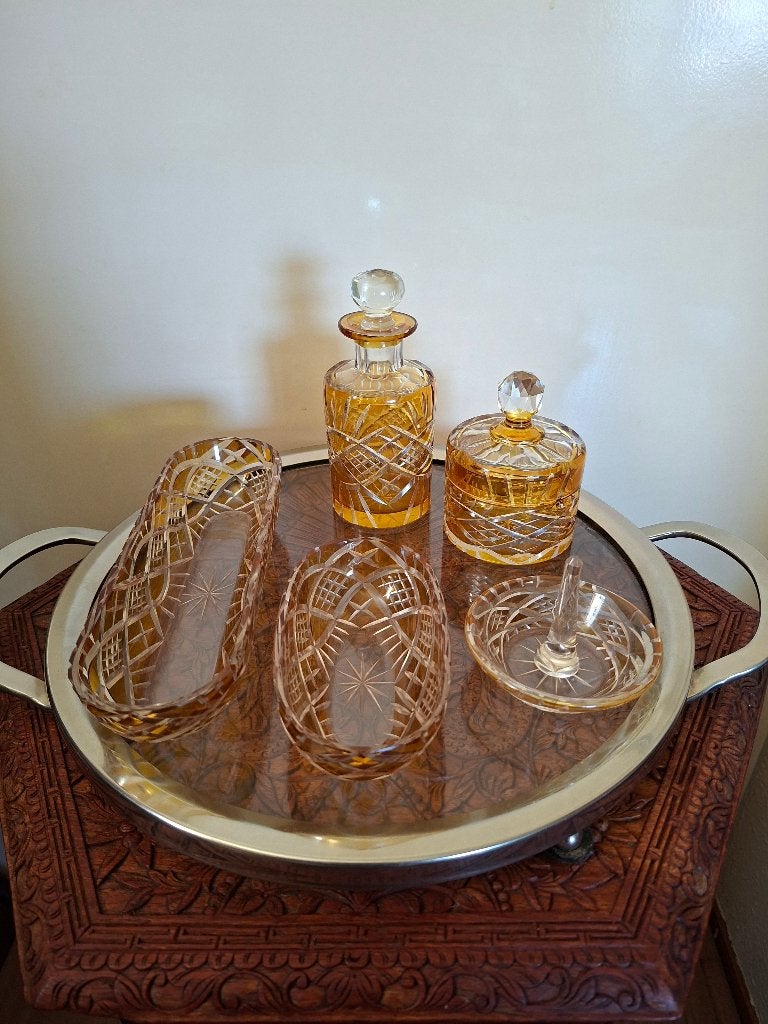 Toiletset Art Deco kristal 5 delig Val St. Lambert, Antiek en Kunst, Antiek | Glas en Kristal, Ophalen