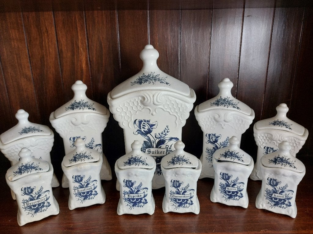 Vintage set T. Delfts Bleau voorraadpotten, Antiek en Kunst, Ophalen of Verzenden